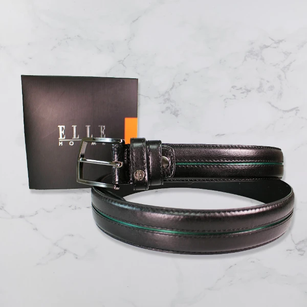 【ELLE】HOMME 頂級鋅合金休閒皮帶 黑色 107065(寬3.5cm)