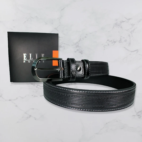 【ELLE】HOMME 頂級鋅合金休閒皮帶 黑色 107070(寬3.5cm)