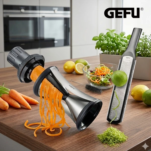 【Gefu】手作食光/健康蔬果螺旋刨絲器(附贈專用清潔刷)＋雙孔研磨器(2 件組,原廠台灣代理商)