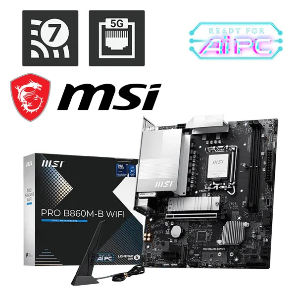 【MSI 微星】PRO B860M-B WIFI(M-ATX/1H1P/Realtek 5Gb/Wi-Fi 7+BT 5.4/2XDIMM/註冊四年保)
