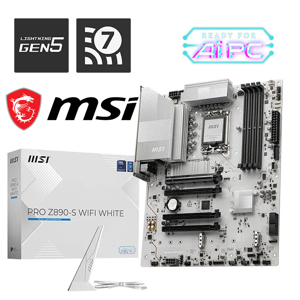 MSI 微星】PRO Z890-S WIFI WHITE(ATX/1H1P/Realtek 2.5G/Wi-Fi 7+BT
