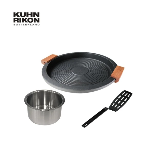 【KUHN RIKON 瑞康屋】節能板多工煎烤盤(石墨黑)28cm(贈 可導磁小鋼杯450ml、瑞士平煎鏟不沾有縫)