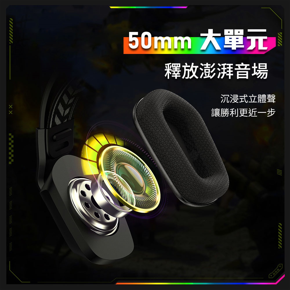 AZOMA】Zenith1 RGB 電競耳機麥克風(邊界黑)(50mm超大驅動單體全指向