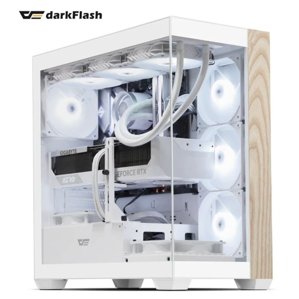 【darkFlash】DS900 Wood 質感木紋 機殼 白色(內建ARGB風扇4 TYPEC顯卡支架)