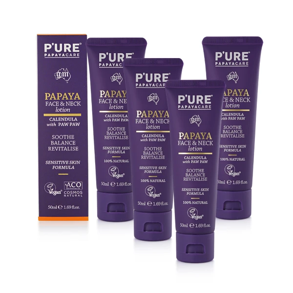 【Pure papayacare】木瓜臉頸乳液含金盞花玻尿酸(4入組 50ml/瓶 專業級)