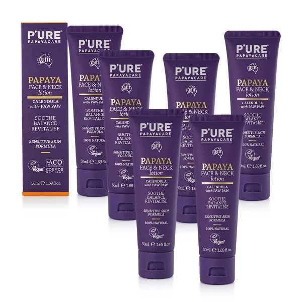 【Pure papayacare】木瓜臉頸乳液含金盞花玻尿酸(6入組 50ml/瓶 專業級)