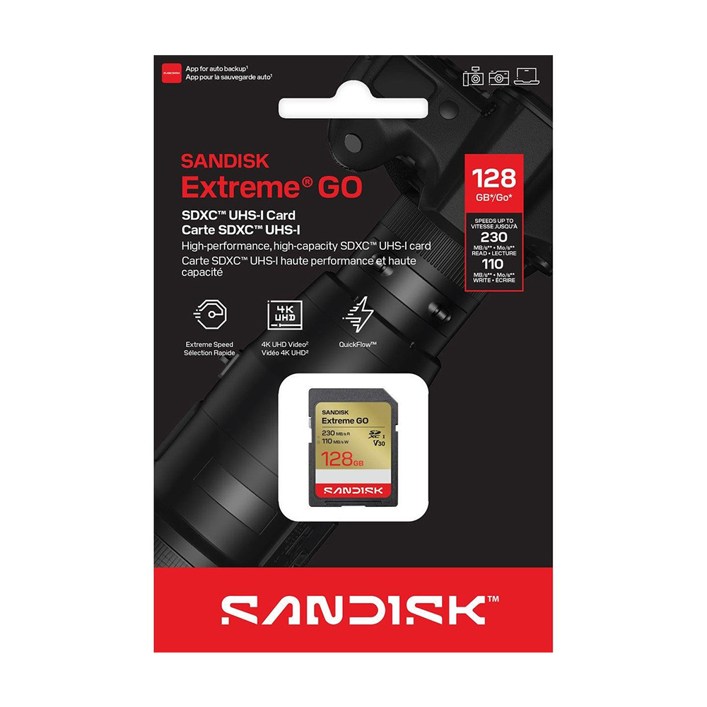 【SanDisk】Extreme GO 128G V30 UHS-I U3 SDXC 相機記憶卡(128GB)