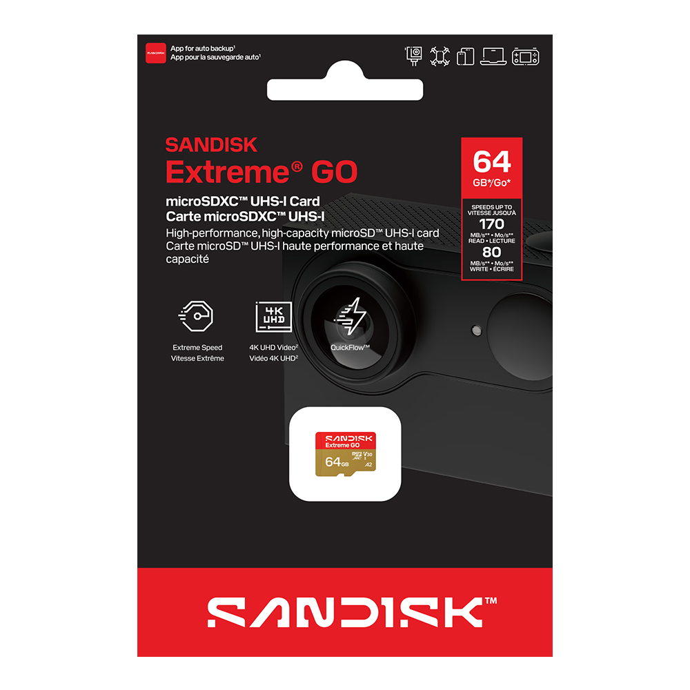 【SanDisk】Extreme GO 64G V30 A2 UHS-I microSD 記憶卡(64GB)