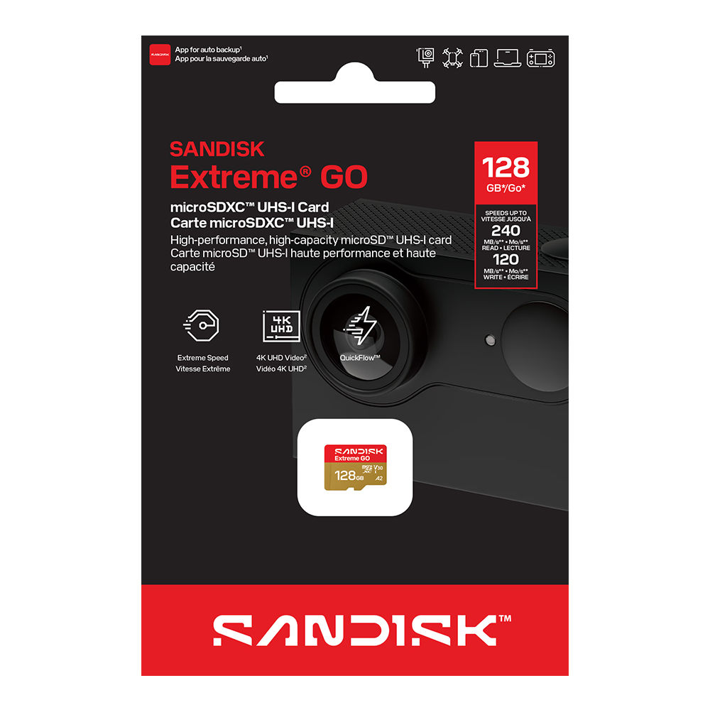 【SanDisk】Extreme GO 128G V30 A2 UHS-I microSD 記憶卡(128GB)