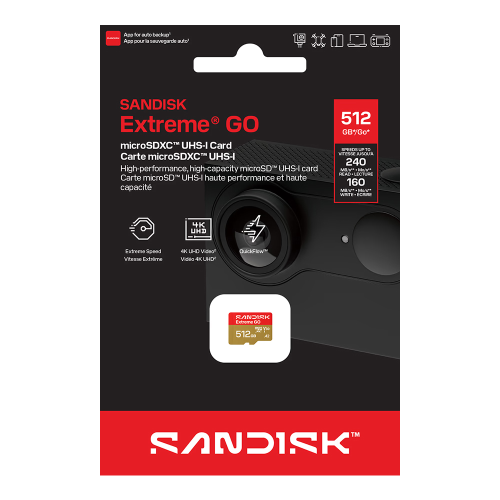 【SanDisk】Extreme GO 512G V30 A2 UHS-I microSD 記憶卡(512GB)