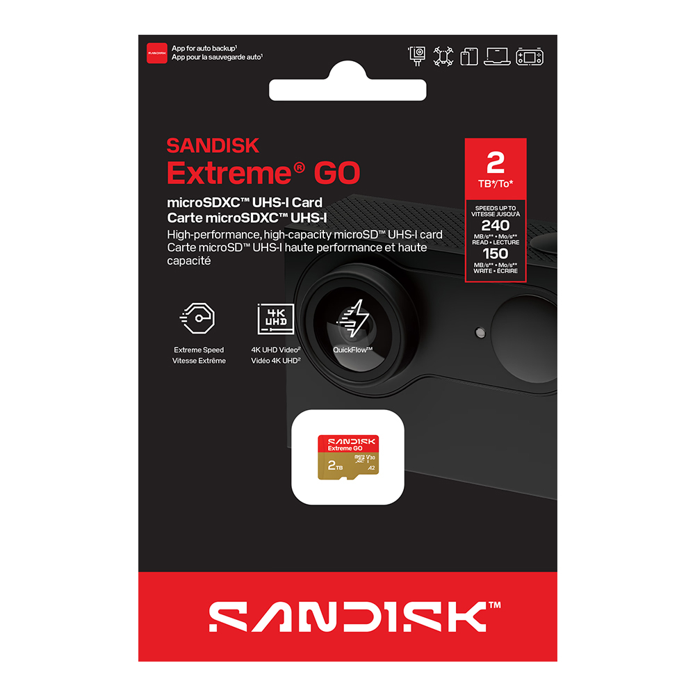 【SanDisk】Extreme GO 2TB V30 A2 UHS-I microSD 記憶卡(2TB)