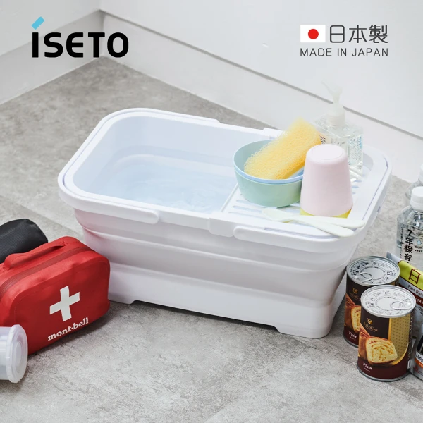 【ISETO】日製方形多功能伸縮折疊式提籃/水桶(附瀝水托盤/15L/多色可選)