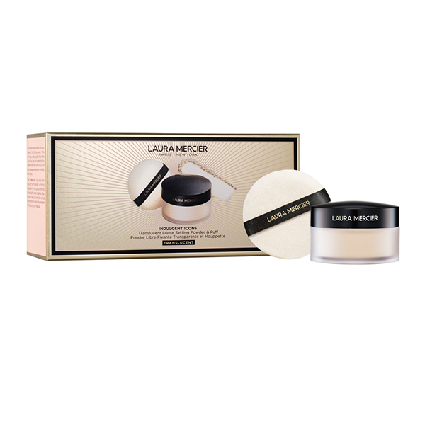 【LAURA MERCIER 蘿拉蜜思】煥顏透明蜜粉組-蜜粉+天鵝絨粉撲(航空版)