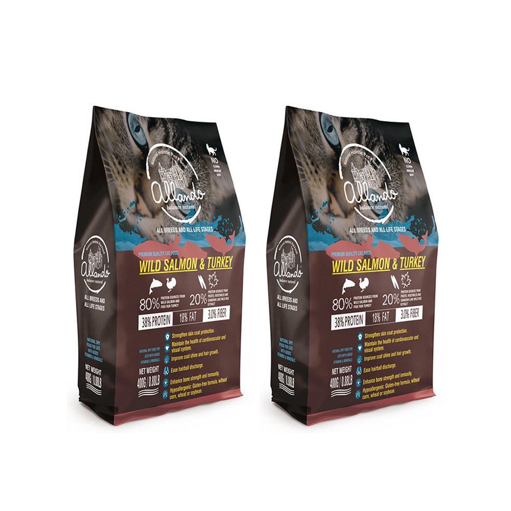 【Allando 奧藍多】無榖貓糧野生鮭魚+火雞肉 全齡貓/貓飼料/貓糧(400gX2包組)
