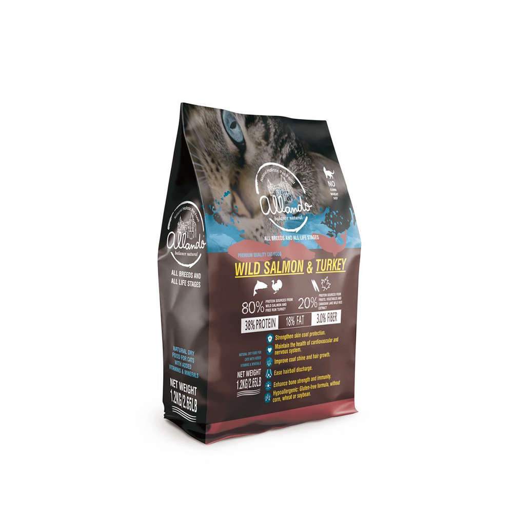 【Allando 奧藍多】無榖貓糧野生鮭魚+火雞肉 全齡貓/貓飼料/貓糧(1.2KG)