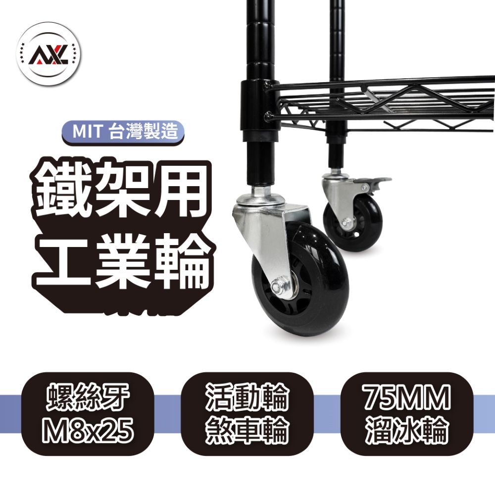 【AXL Global】M8 PU溜冰輪 3吋靜音萬向輪 層架推車 摺疊購物箱替換輪 不刮地板 滑順靜音 台灣製(1組4入(活動萬向輪x2+前 ...