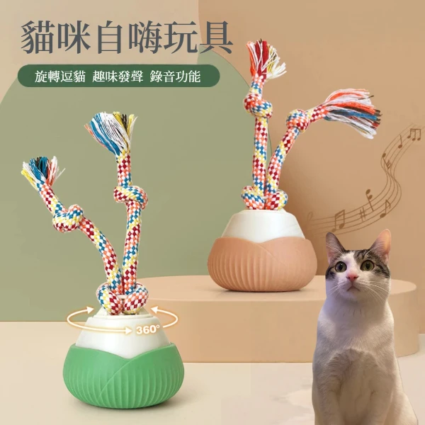 【A&R】智能360°旋轉錄音發聲逗貓玩具 耐咬充電款(Type-C充電 逗貓神器 貓奴必備 放電紓壓)(一入)