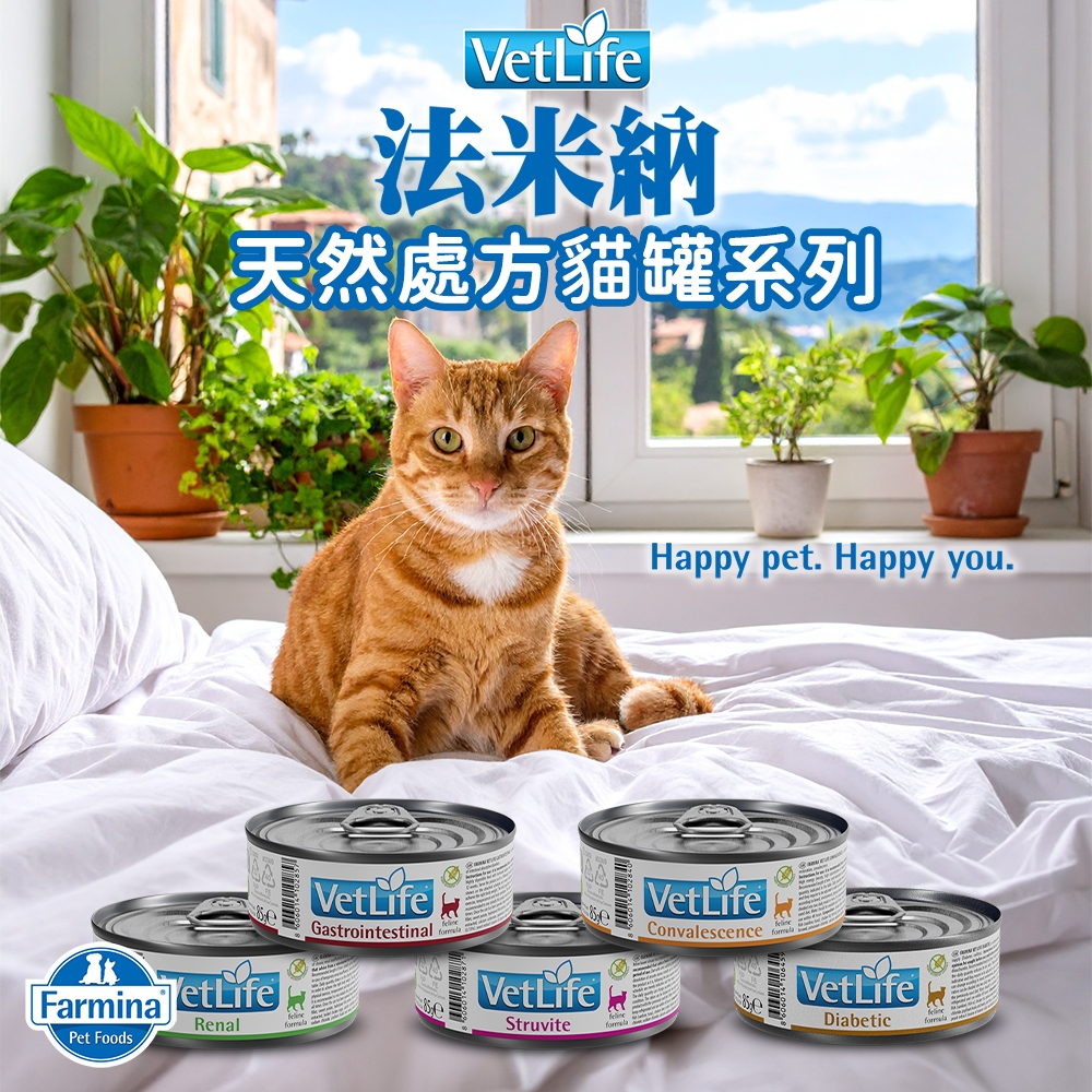 【Farmina 法米納】Vet Life 天然處方貓罐系列 處方貓罐頭 腸胃 腎臟 血糖 磷酸銨鎂結石([12入/箱購組] )
