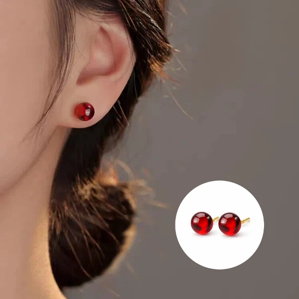 【A&R】S999純銀石榴石紅韻圓珠耳釘款耳環 6MM(開運 招財 新年喜氣 抗過敏 優雅 小巧百搭 生日禮物)(一入)