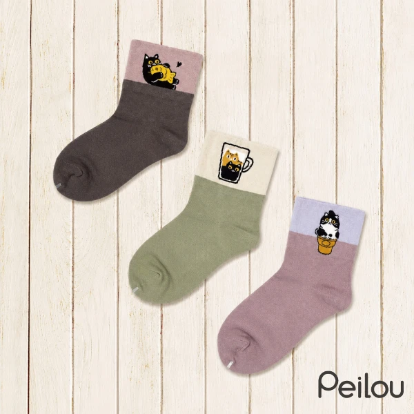 【Peilou】貝柔 6入組-抑菌消臭無壓寬口短襪(鯛魚燒/拿鐵/甜筒)