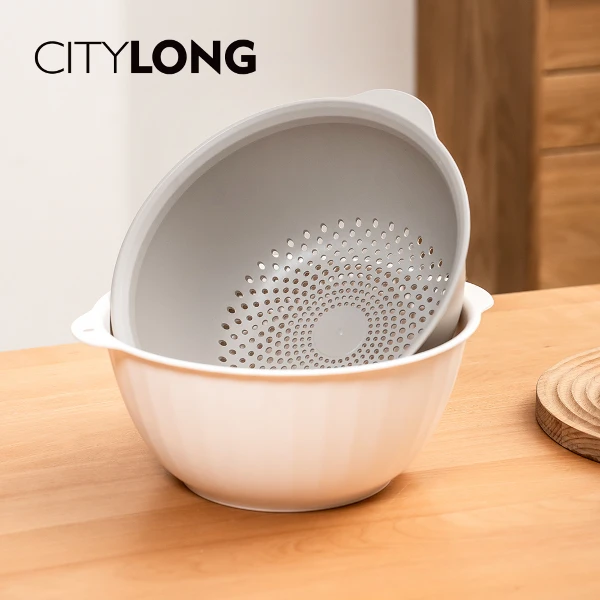 【CITYLONG 禧天龍】圓形雙層蔬果瀝水籃/濾水盆-4.2L-灰(洗菜盆/洗米盆/料理盆 )