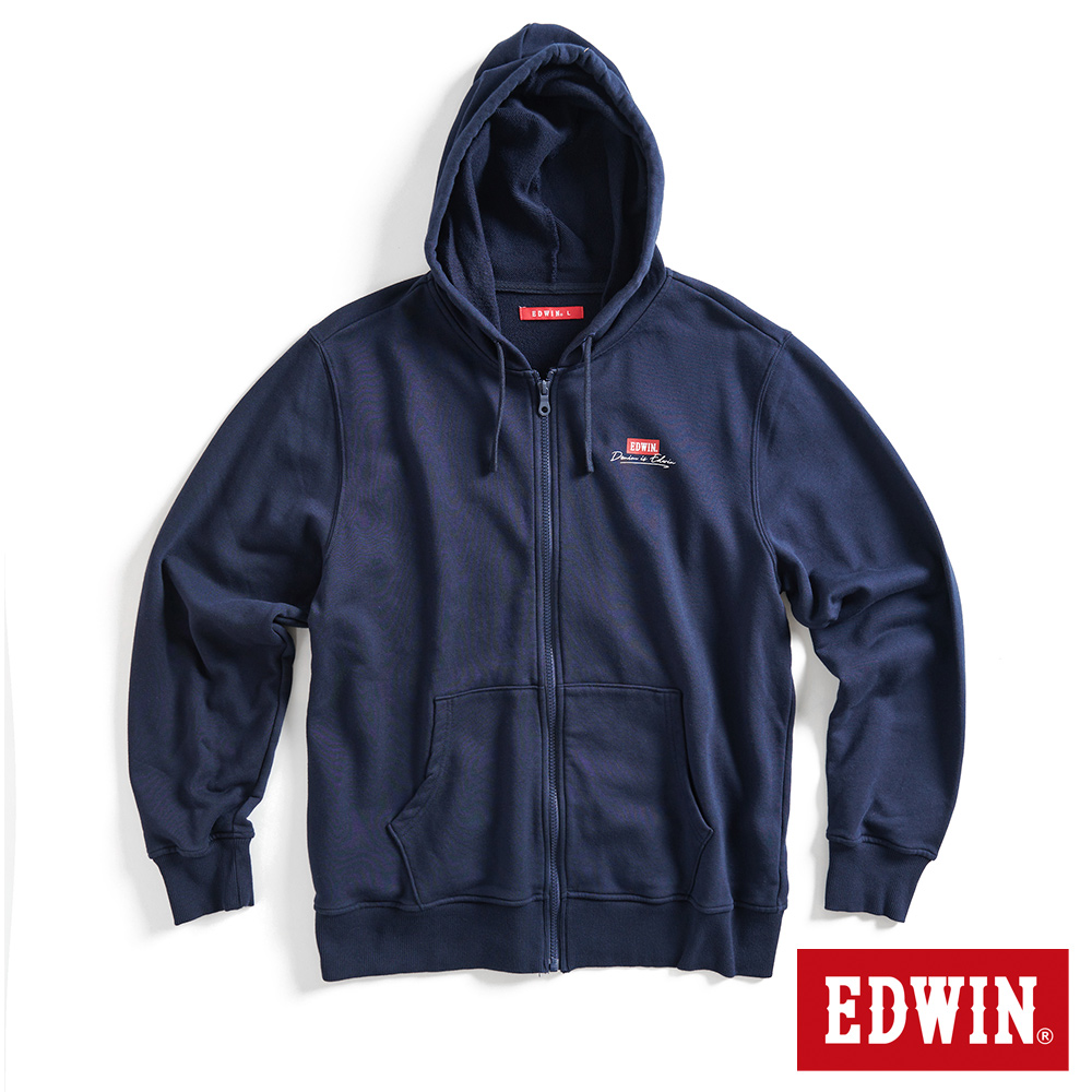 【EDWIN】男裝 率性風格LOGO連帽拉T外套(丈青色)