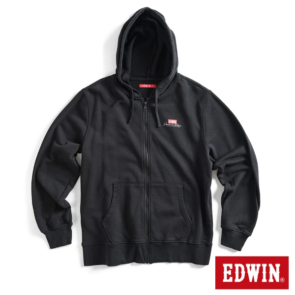 【EDWIN】男裝 率性風格LOGO連帽拉T外套(黑色)