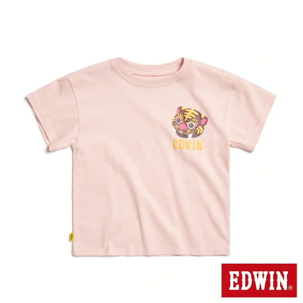 【EDWIN】童裝 白沙屯微笑虎爺短袖T恤(淡粉紅)