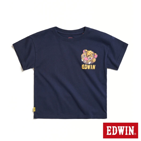【EDWIN】童裝 白沙屯微笑虎爺短袖T恤(丈青色)