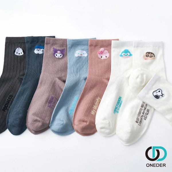 【ONEDER 旺達】6雙組-史奴比涼感中筒襪 史努比  歐拉夫 台灣製女襪 沁涼中筒襪 22-26cm ((SN-CL301.SN-CL302))