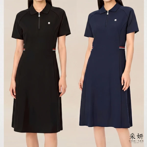 【Chai Yan 采妍】半開襟織帶運動洋裝(春夏新款 65-78公斤可穿)