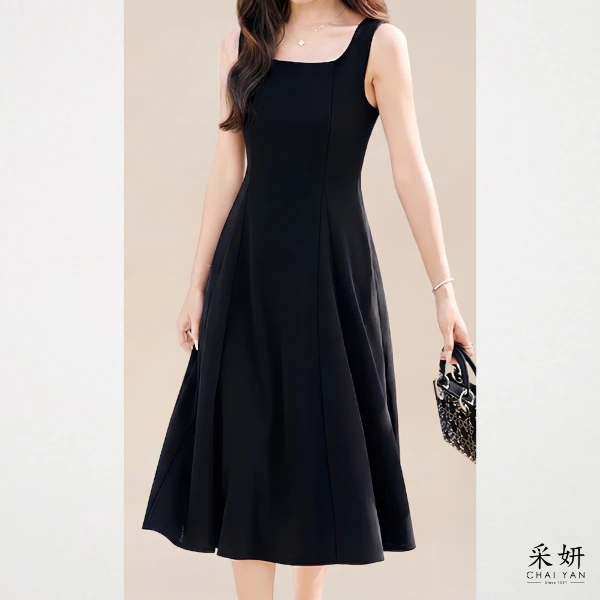 【Chai Yan 采妍】素面拼接寬擺無袖洋裝(春夏新款 65-78公斤可穿)