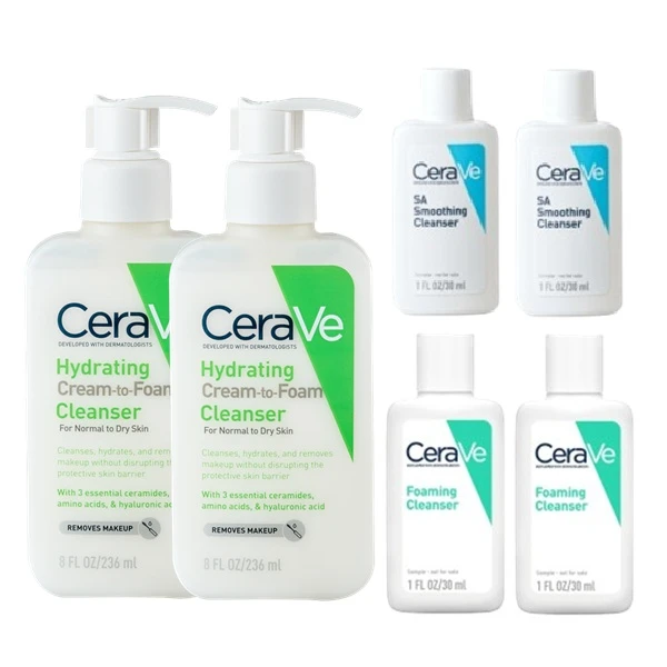 【CeraVe 適樂膚】溫和洗卸泡沫潔膚乳+水楊酸煥膚淨嫩潔膚露+溫和泡沫潔膚露 公司貨((溫和洗卸236ml*2+水楊酸30ml*2+溫和泡沫30ml*2))