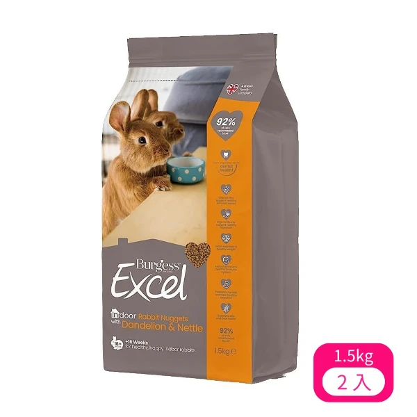 Burgess英國伯爵兔飼料-室內成兔(蒲公英&蕁麻) 1.5kg (EN000700)(*2入組 購買二件贈送泰國寵物喝水神仙磚《淨水神仙磚》 (重量超過20kg除外))