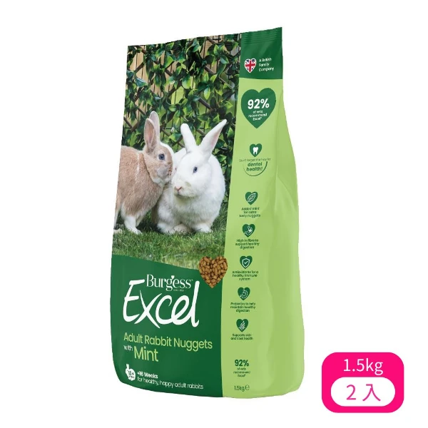 【Burgess】英國伯爵兔飼料-成兔(原味薄荷/薄荷鮮味) 1.5kg (YBA002018)(*2入組 購買二件贈送泰國寵物喝水神仙磚《淨水神仙磚》 (重量超過20kg除外))