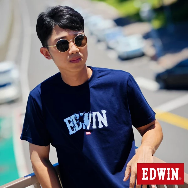 【EDWIN】男裝 網路獨家 能量爆炸LOGO短袖T恤(丈青色)