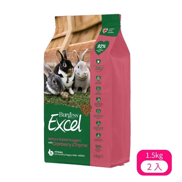 【Burgess】英國伯爵兔飼料-老兔(蔓越莓&百里香) 1.5kg (YBA001646)(*2入組 購買二件贈送泰國寵物喝水神仙磚《淨水神仙磚》 (重量超過20kg除外))