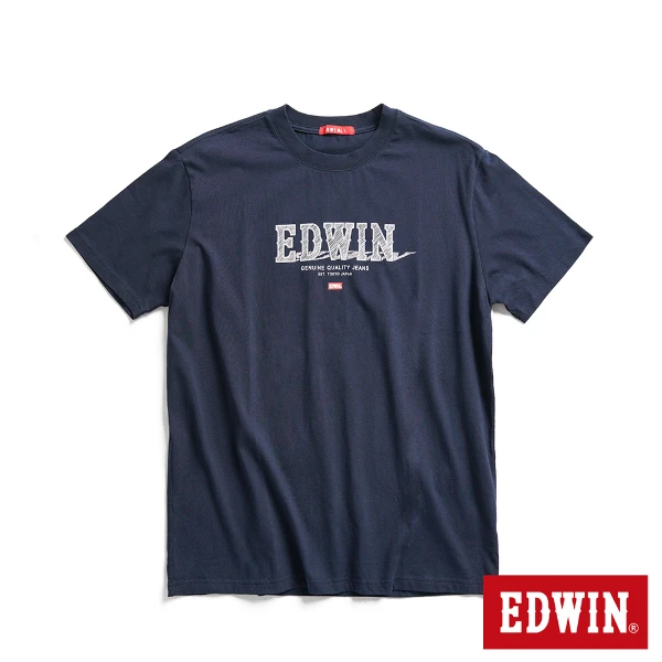 【EDWIN】男裝  網路獨家 精緻素描LOGO短袖T恤(丈青色)