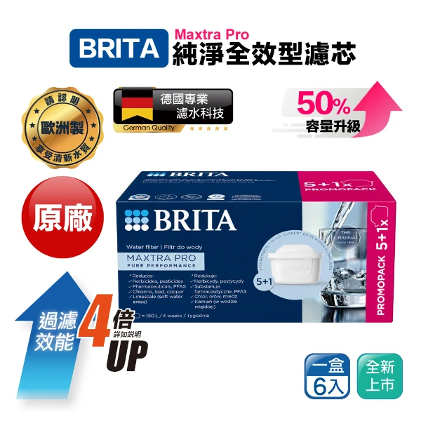【BRITA】MAXTRA Pro Pure Performance 純淨全效型濾芯 濾水壺適用 (歐規平輸)((5+1入裝))