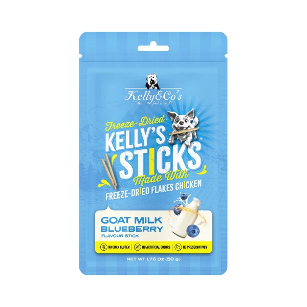 【Kelly&Co's 凱莉廚房】犬用 雞肉藍莓凍乾肉條-山羊奶風味 (1.76oz(50g))