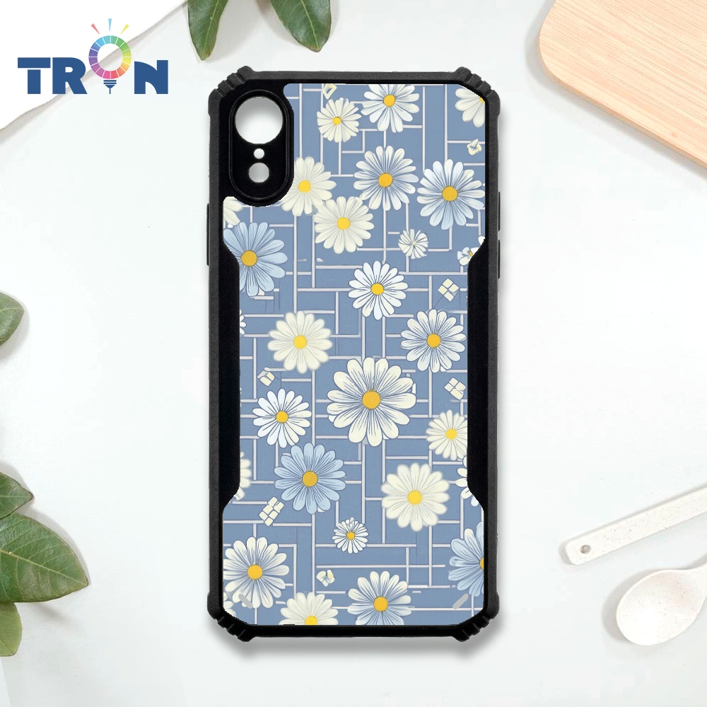 【TRON 創】iPhone XR 方格花朵 四角防摔 機甲殼 軟硬殼 手機殼(1入)