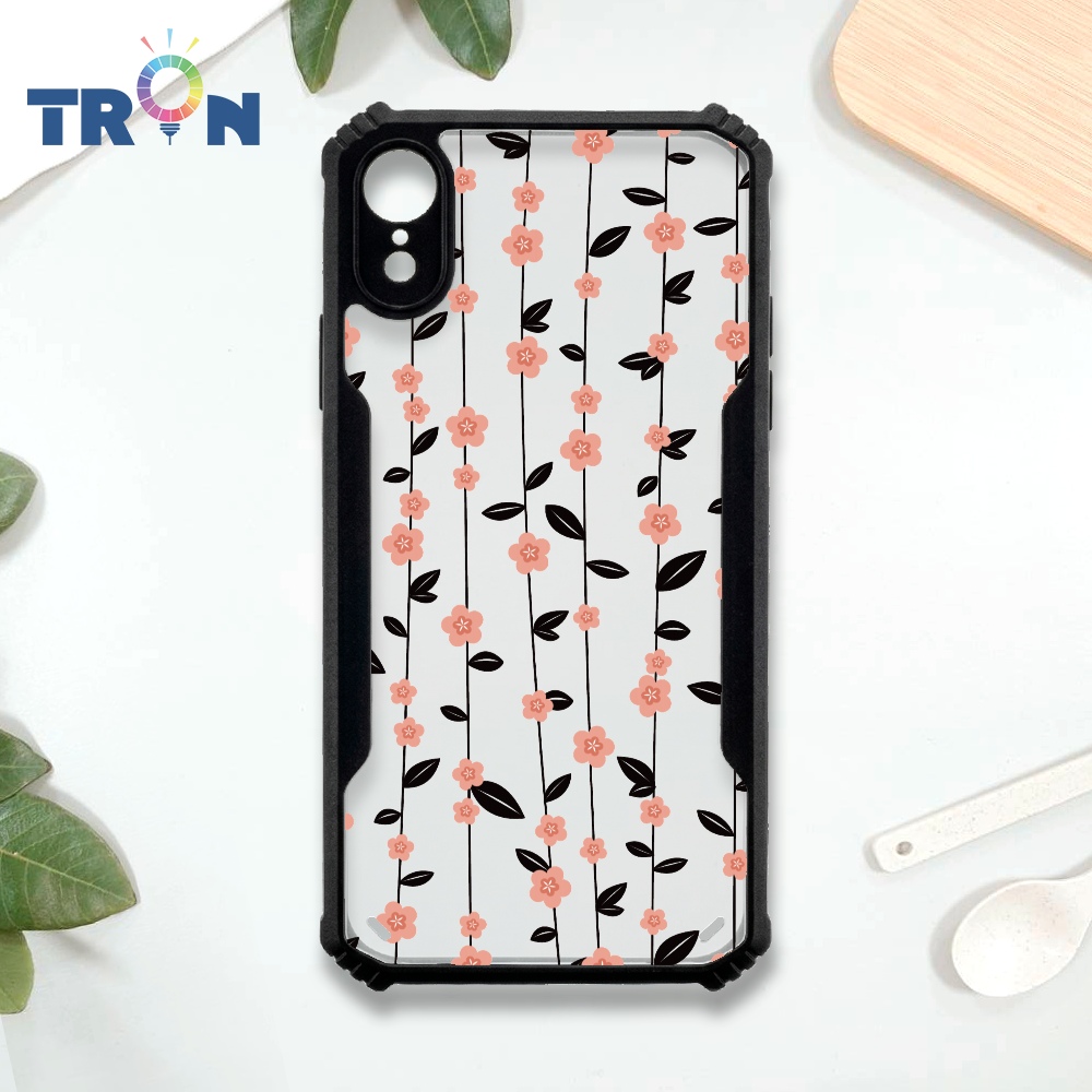 【TRON 創】iPhone XR 條紋透明小花 四角防摔 機甲殼 軟硬殼 手機殼(1入)