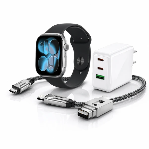 【Apple】Apple Watch S11 GPS 46mm 太空灰色鋁配黑色錶帶贈65Ｗ充電頭與四合一充電線(s11 46M+MO115+MO11)