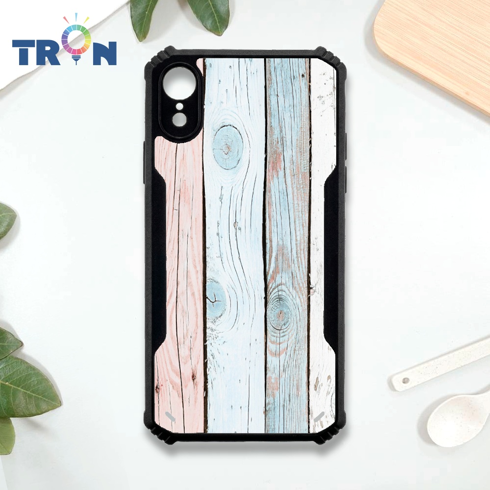 【TRON 創】iPhone XR 質感木紋 四角防摔 機甲殼 軟硬殼 手機殼(1入)