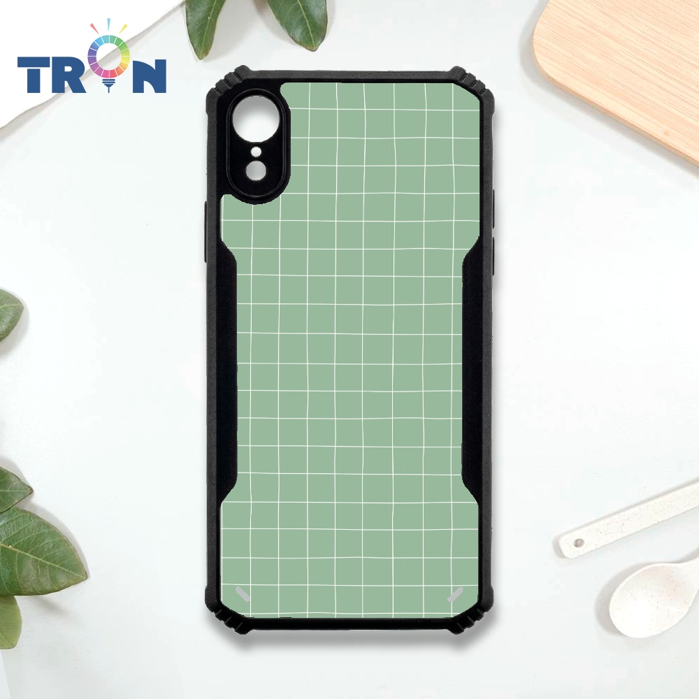 【TRON 創】iPhone XR 簡約格紋 四角防摔 機甲殼 軟硬殼 手機殼(1入)