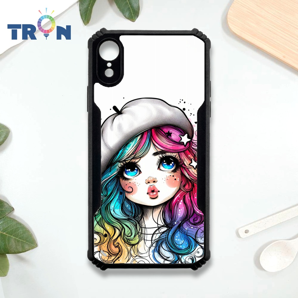【TRON 創】iPhone XR 繽紛漸層女孩 四角防摔 機甲殼 軟硬殼 手機殼(1入)