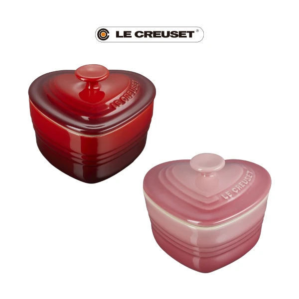 【Le Creuset】造型瓷器愛心烤盅(櫻桃紅/薔薇粉)