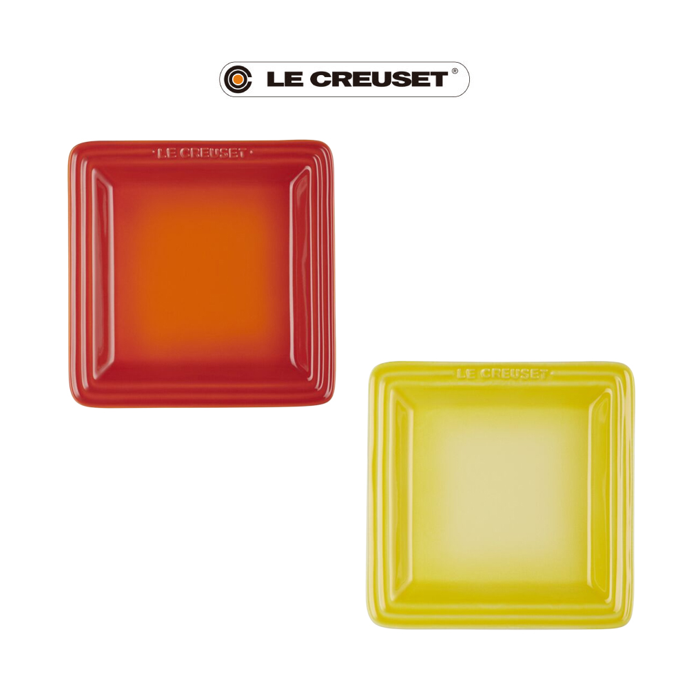 【Le Creuset】造型瓷器正方盤16cm(火焰橘/閃亮黃)