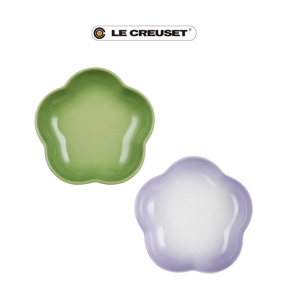 【Le Creuset】造型瓷器花型盤16cm(棕櫚綠/淡粉紫)