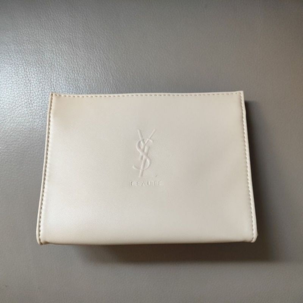 【YSL 聖羅蘭】三角形大化妝包 #象牙白(兩入)